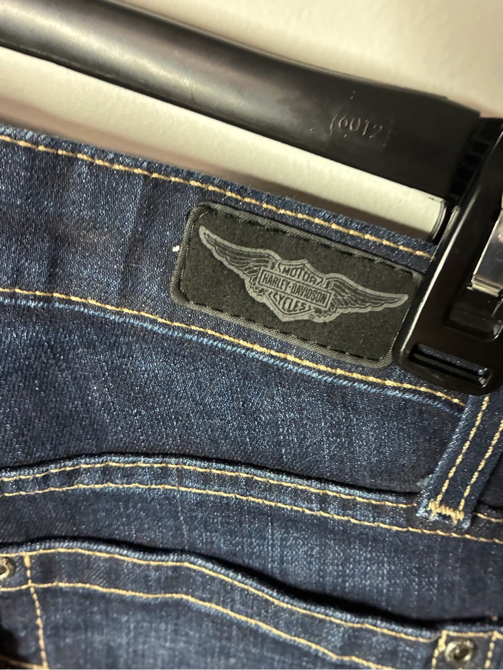 Harley-Davidson Women's Dark Blue Bootcut Jeans with Contrast Stitching - Picture 6 of 8